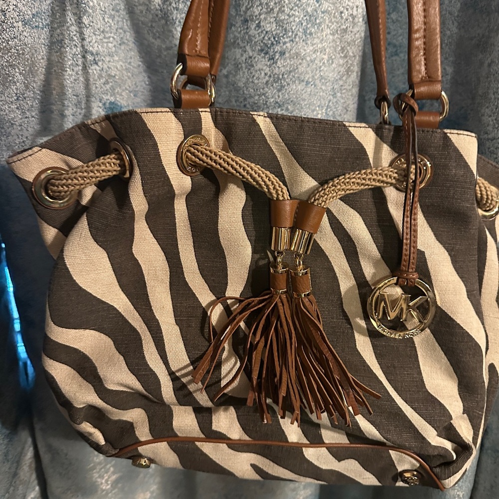 Michael Kors Zebra Print Shoulder Bag in Brown and Cream